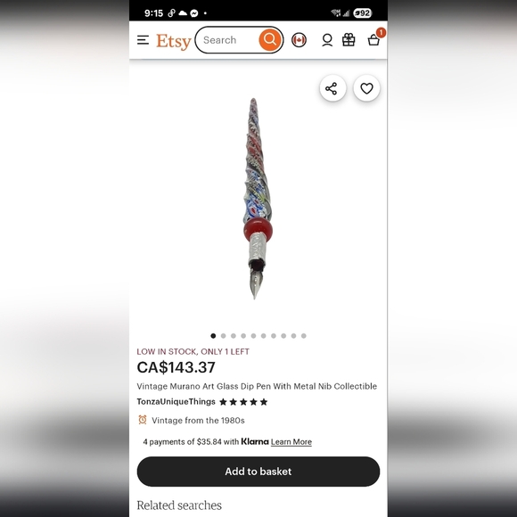 Vintange Murano Twisted  Galss Dip Nib Pen - Picture 9 of 10